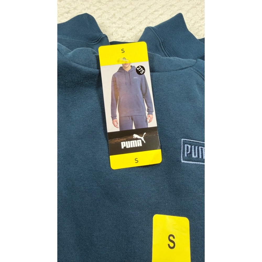 PUMA Men's Fleece Hoodie Kangaroo Pocket BLUE Pullover SMALL Sweatshirt Logo